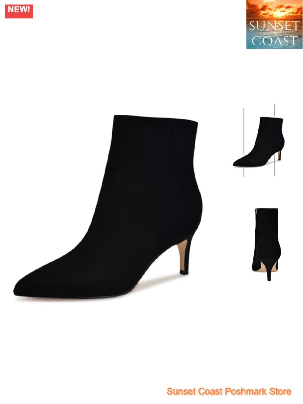 Stiletto Heel Pointed Toe Ankle Bootie Suede Side Zip